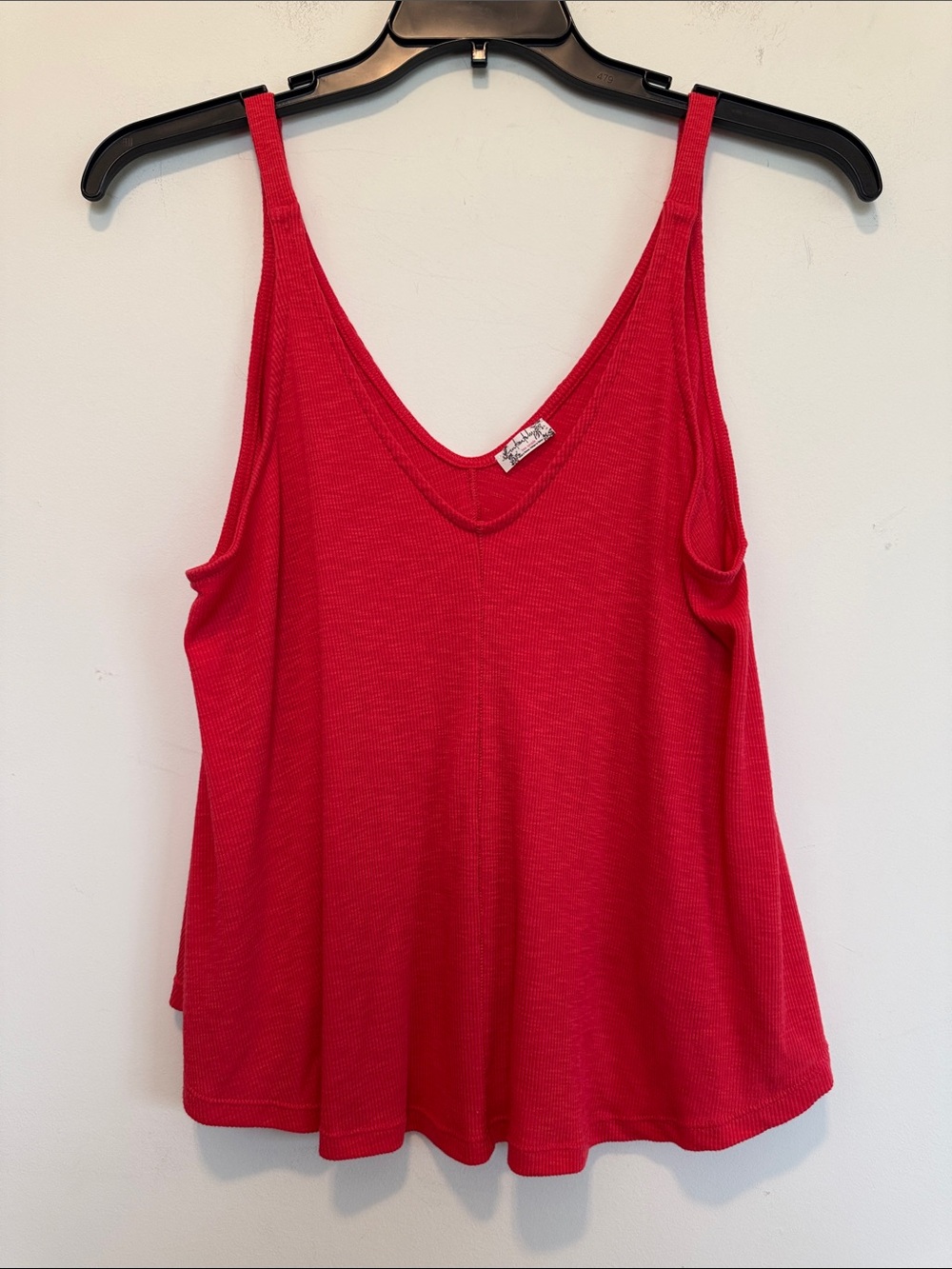 Free People Vibrant Red Ribbed V-Neck Tank